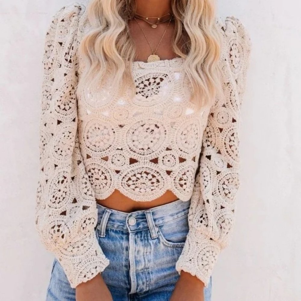 Vici Idem Ditto Cream Crochet Top Size Small